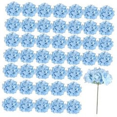 46 PCS Hydrangea Artificial Flowers Silk Hydrangea Heads with Stems, Bule Blue
