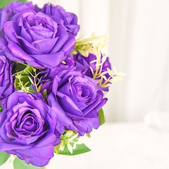 PURPLE 2 Bushes 18″ ARTIFICIAL Faux Silk Rose FLOWERS Bouquet Wedding Decoration