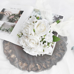Wedding Bouquet for Bride – Premade Simple Artificial Roses Flowers for Bridal S