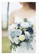 Dusty Blue & White Artificial Wedding Bridal Bouquet Ling’s Moments Faux Flowers