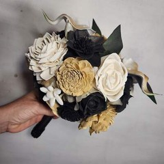 Champagne Ivory Black Rose Calla Lily Sola Bridal Wedding Bouquet Accessories