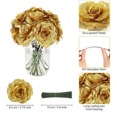 LELEE Rose Head Flowers with Stem – 108pcs Gold