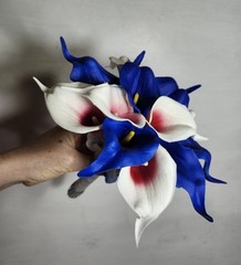Red White Royal Blue Calla Lily Bridal Wedding Bouquet Accessories