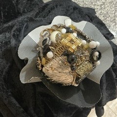 Vintage Jewelry Wedding Bouquet,black, White, Gold