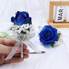 Versatile 4Pcs Blue Floral Accessories Set: Corsages & Boutonnieres for Events