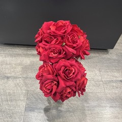 Red Rose Bridal Bouquet with Flower Girl bouquet – Both Wrapped in White Ribbon