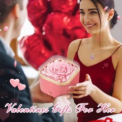 Beferr Gifts for Mom Preserved Real Rose with Necklace Eternal Roses B Pink