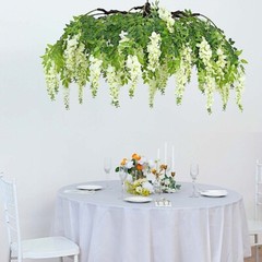 55″ CREAM GREEN Silk Wisteria Vine Hanging Artificial FLOWER Chandelier Party
