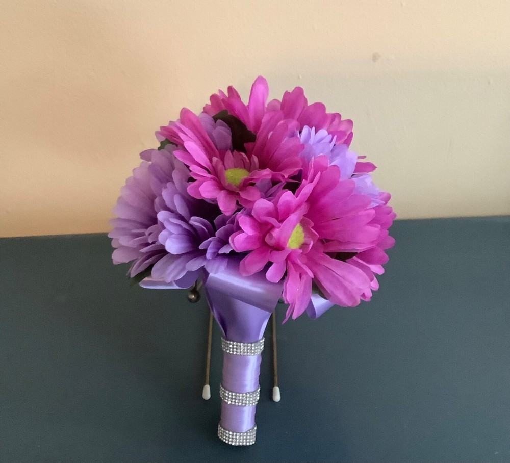 Shades of purple Gerber daisy bridal bouquet