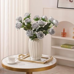 12PCS Artificial Silk Flowers Realistic Roses Bouquet 12Pcs Flowers Silver
