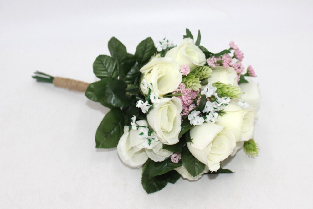 Bridal Wedding Bouquet Blush Ivory Rose White 15″ Romantic White Sweet Pink