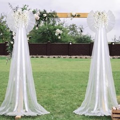 Suncalla 2 Pcs Giant White Wedding Bow Decor with Artificial Flowers Wreath