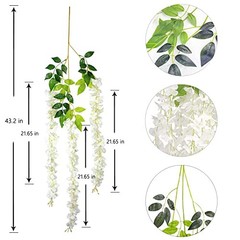 12Pcs Artificial Wisteria Flowers 3.6 Feet/Piece White Dense Artificial Fake