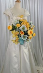 Sunny Yellow and Aqua Garden Faux Silk Wedding Bouquet