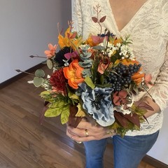 Bridal Wedding Bouquet Lovely Budget Minded Faux Bubble Pearl Blue + Fall Colors