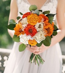 Bright Orange White Bridal Bouquet Sola Wood Bridesmaid Faux Wedding Flower HOCO