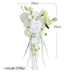 White Cascade Bridal Bouquet Artificial Rose Wedding Teardrop Bridesmaid Flower