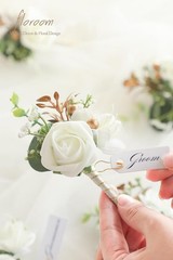 6x Ivory Foam Rose Boutonniere Groom Wedding Boutonnieres for Men Set with Pins