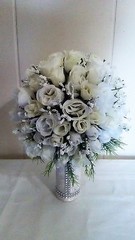 SMALL WEDDING BOUQUET- IVORY ROSES- SILVER LACE HANDLE