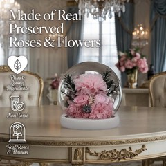 GLAMOUR BOUTIQUE Preserved Flowers Rose in Glass Dome w/Light – Long Pink