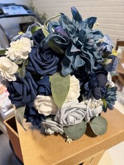 Ling’s Moment Bridal Bouquet & Matching Boutonniere Navy Blue Wedding Flowers
