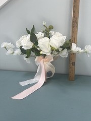 Bride Wedding Bouquet Silk Ribbon Roses Artificial White Flowers Accessories- A3