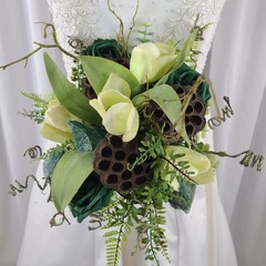 Woodland and Jade Crystal Faux Silk Wedding Bouquet