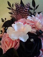 Pink Black Wedding Bouquet and Boutonniere, 2pc Set