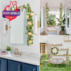 2pcs 13ft Artificial Eucalyptus Garland With Flowers, Artificial Rose Garland