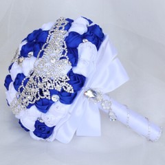 7″ Bouquet Luxury White Red Bride Wedding Ribbon Brooch Pearl Satin Rose Decor