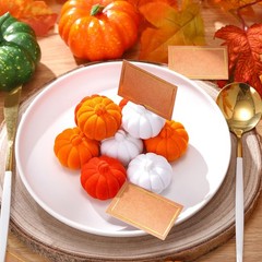 Wonderjune 6 Sets Thanksgiving Artificial Pumpkins Orange, Brown, White
