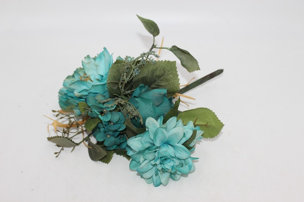 Bridal Wedding Bouquet Fall Turquoise Teal 12″ Romantic White Green Hydrangea
