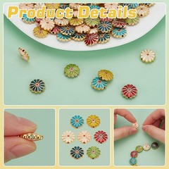 PH PandaHall 7 Colors Flower Enamel Beads 70pcs Daisy Spacer Beads 12mm Floral B