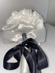 Artificial Wedding Bouquet With Bow, Rhinestone Embellishments And Ribbon Handle