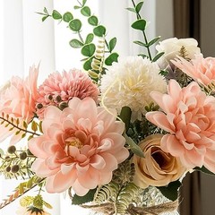 Fake Flowers with Vase,Faux Flowers in Vase for Home Decor,Silk Pink Dahlia 1