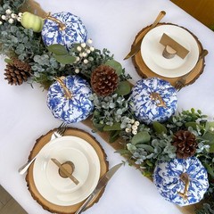 Winlyn 4 Pcs Faux Decorative Blue and White 5.3″ W x 5.1″ H,