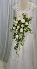 Creamy Rose and Ivy Cascade Faux Silk Wedding Bouquet