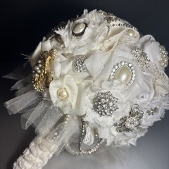 Handmade Unused Brooch Wedding Bouquet Ivory Cream White Colors Forever Bouquet