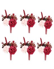 6 PCS Dusty Rose Wrist Corsage Set Wedding Bridesmaid Floral Bracelets Pink Burg