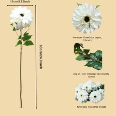 6 Pack Artificial Chrysanthemums Silk Flowers,24’in Long Stem Fake Creamy White