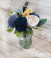 Blue Gold Bridal Bouquet Cascade Sola Wood Denim Navy Blue Wedding Decor Flowers
