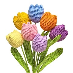 Crochet Flowers, 7PCS Fake Tulips Artificial Flowers Handmade Knitted Tulip