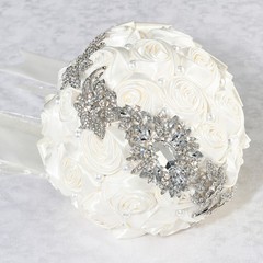 Bridal Bouquet Bride Wedding Ceremony Cream Satin Rose pearls rhinestones