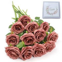 Artificial Rose Flower Dusty Rose Flowers Silk Flowers 12 pcs with Long Stem