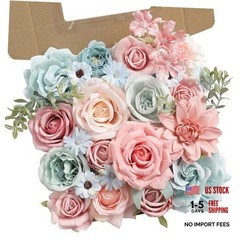 Artificial Flowers Combo Set Fake Flower Leaf Box with Stemst for Blue Pink