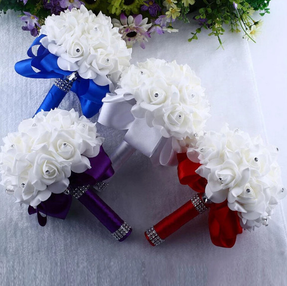 Artificial Plant Crystal Rose Pearl Bridesmaid Wedding Bouquet Bridal Silk