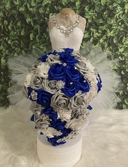 Cascade Brooch Bridal Bouquet -Royal Blue/silver/white – Made-To-Order