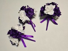 7 Pieces Artificial Flowers Purple White Roses Calla Lilies Wedding Bouquet Set