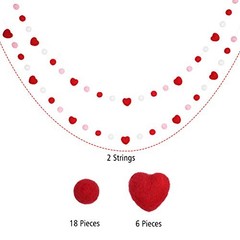 2 Pieces Felt Garlands Decorations Red Pink Ball and Heart Classic Colors Set