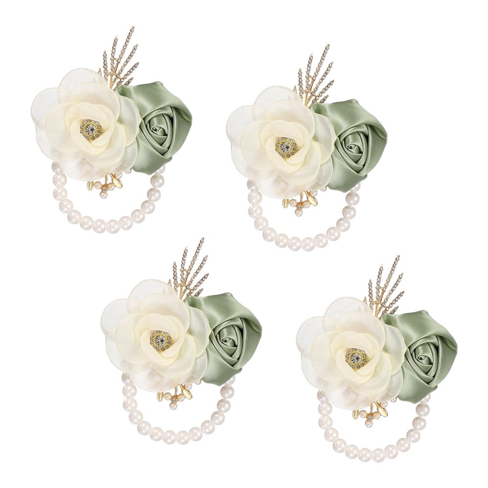 Rose Wrist Corsage, 4Pcs Wrist Corsage Bracelets Flower Wristlet, Dusty Green
